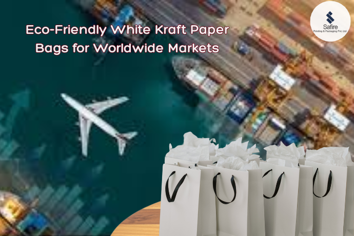 White kraft paper bag manufacturer Safire Print Pack producing eco-friendly paper bags for global markets.