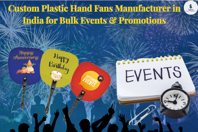 Custom printed plastic hand fans manufactured in India by Safire Printing and Packaging for events and promotions